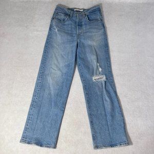 Levi's Womens Ribcage Straight Jeans Size 27 Hi Rise Button Fly Light Wash Denim